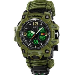 CEAS PERSONALIZAT ROMANIA/ PARACORD TACTIC MILITARY / 5ATM WATER RESISTANT / ARMY GREEN/bandana gratuita