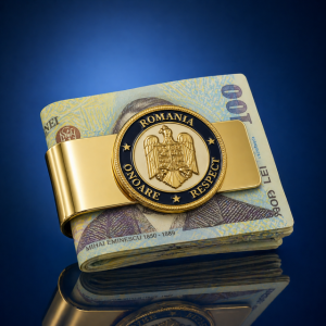 DELUXE ELEGANT GOLD MONEY CLIP STEMA ROMANIEI/ CLIP PENTRU BANI / VARIANTA NOUA