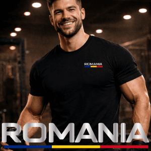 New! TRICOU ROMANIA CU CU TRICOLOR / Marimi pana la 4XL  / 100% Bumbac. Calitate excelenta. Black.