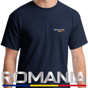 New! TRICOU ROMANIA CU CU TRICOLOR / Marimi pana la 4XL  / 100% Bumbac. Calitate excelenta. Bleumarin.