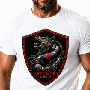 New! TRICOU LUPUL DACIC / Marimi Europene Pana la 3XL / Aduce în prezent forța unui simbol autentic. Alb. Cod D2