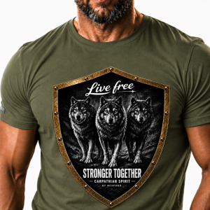 New! Tricou SPIRITUL LUPILOR. Marimi pana la 3XL / Aduce în prezent forța unui simbol autentic. Army Green.
