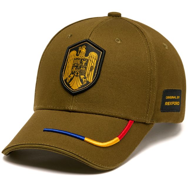 FULL SIZE Rexford August 20260018 Sapca STEMA ROMÂNIEI – HERITAGE by REXFORD®. Army Green. Marime 58. Reglabila. Tricolor Brodat - imagine 1